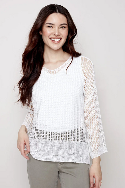 Fishnet crochet 3/4 sleeve dolman top
