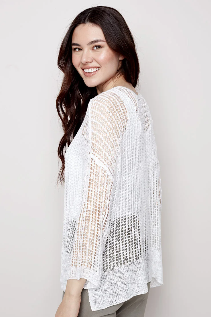 Fishnet crochet 3/4 sleeve dolman top