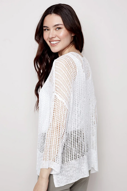 Fishnet crochet 3/4 sleeve dolman top