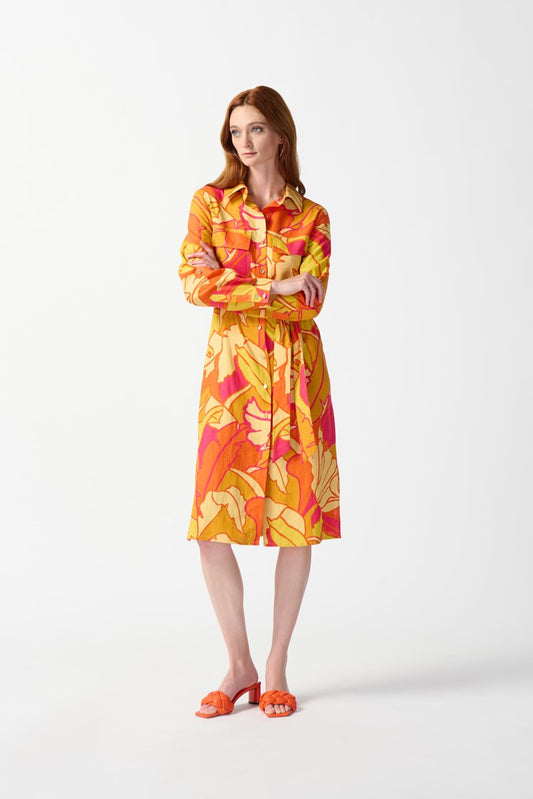 Linen Blend Floral Print Shirt Dress