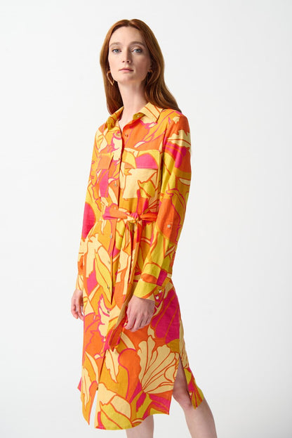 Linen Blend Floral Print Shirt Dress