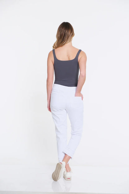 Eyelet and Fringe Hem Jean