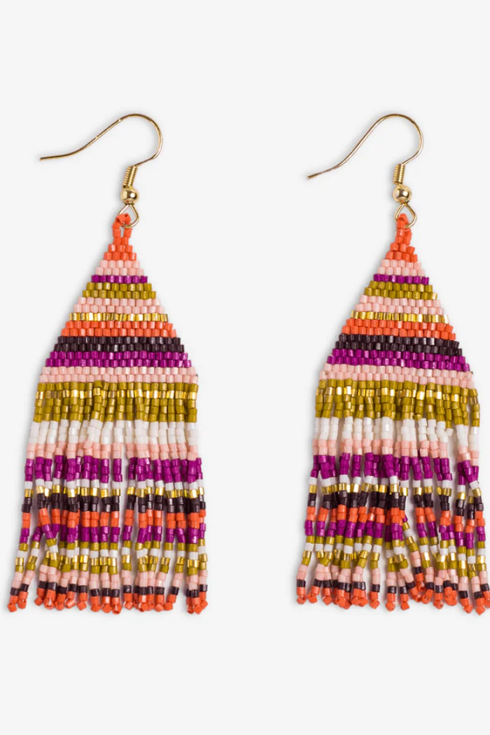 Lexie Horizontal Stripe Beaded Fringe Earrings