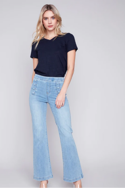 Flare Jeans with Decorative Buttons