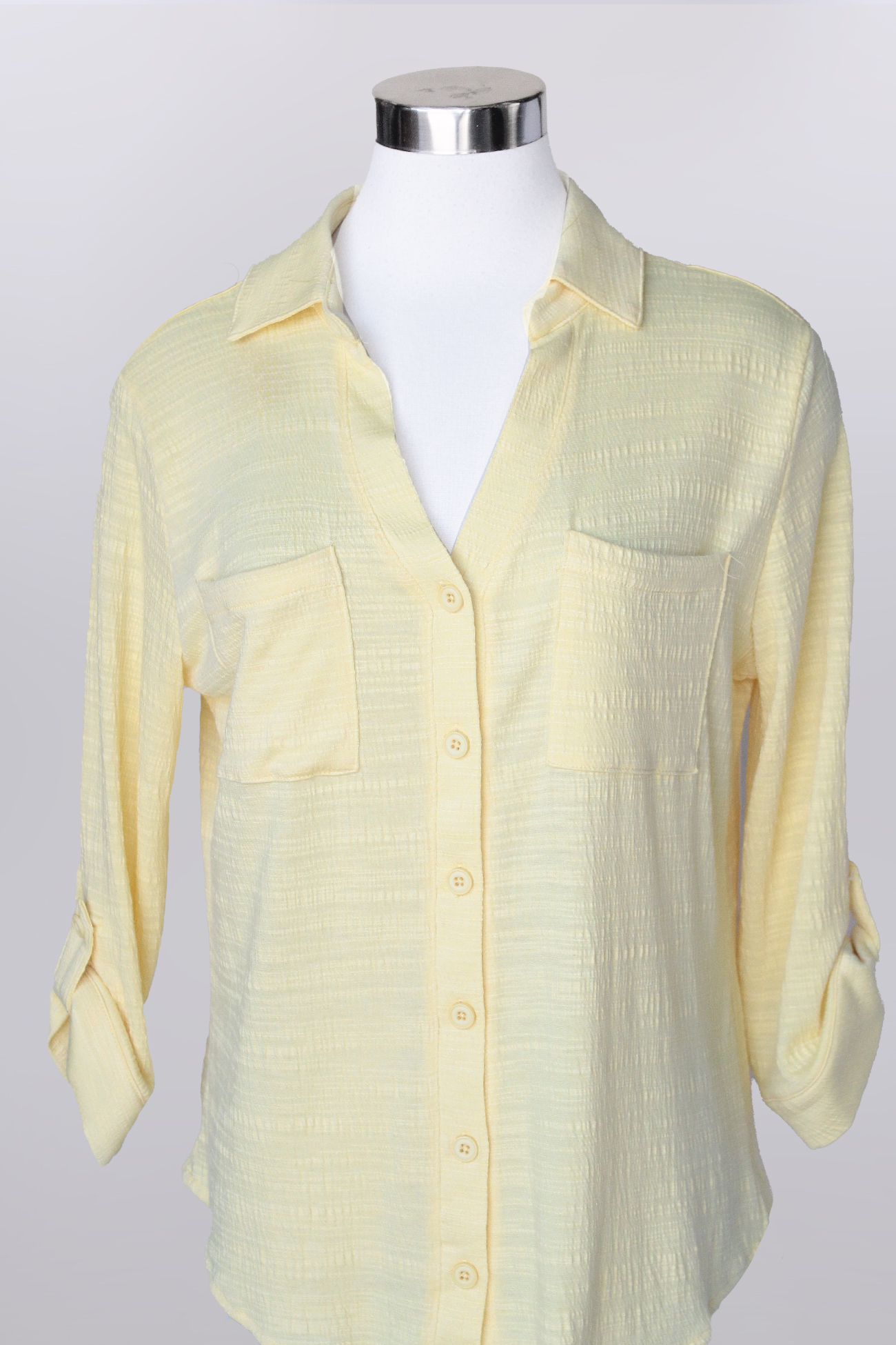 Roll tab 3/4 sleeve button front top