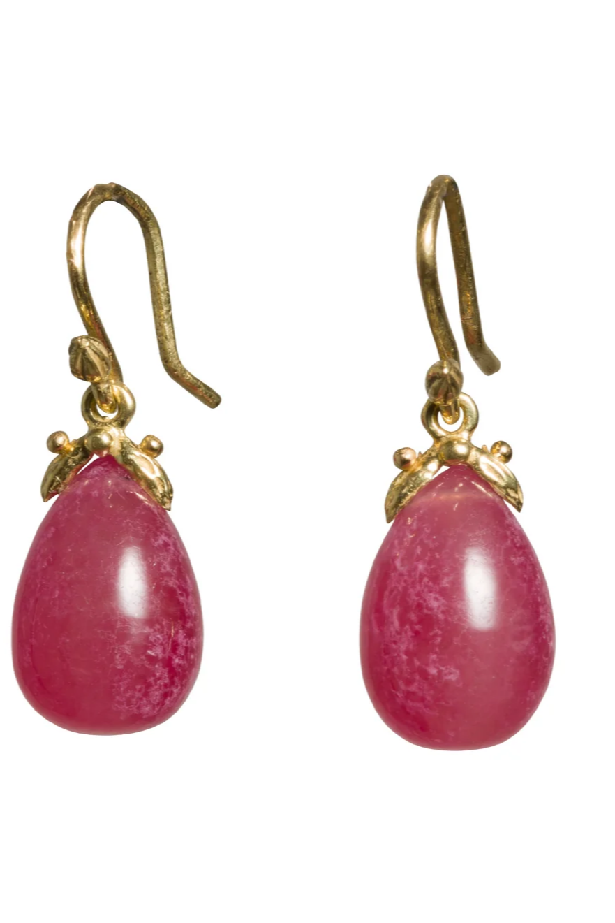 Gabrielle Sanchez  Raspberry Jade Teardrop 18k Earrings 9 x 11 mm