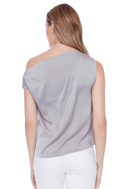 Lily Solid Satin Assymetric Top - Silver