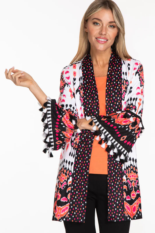 Print Fringe Sleeve Cardigan