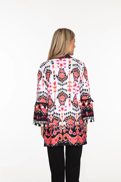 Print Fringe Sleeve Cardigan