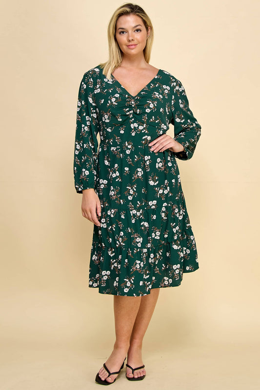Plus Size Ruffled Floral Midi Dress