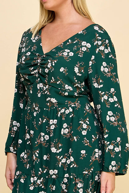 Plus Size Ruffled Floral Midi Dress