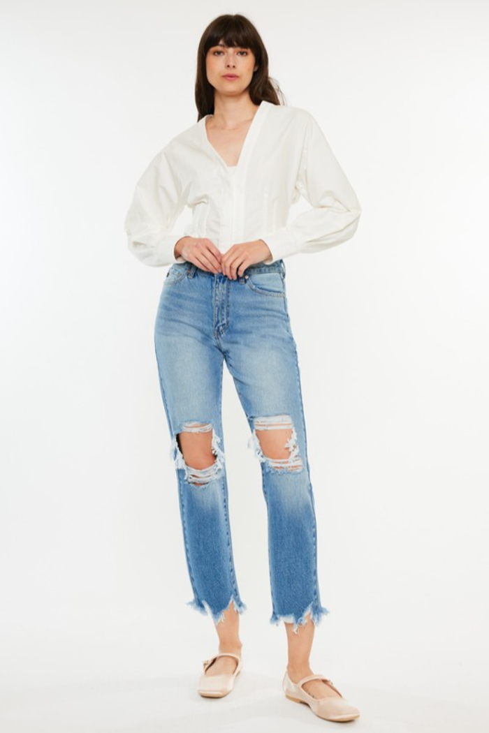 High-Rise Distressed Mom Jean