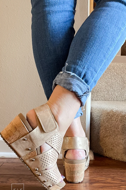 Corkys guilty pleasure gold wedge