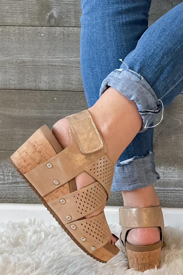 Corkys guilty pleasure gold wedge