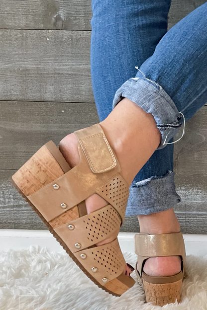 Corkys guilty pleasure gold wedge