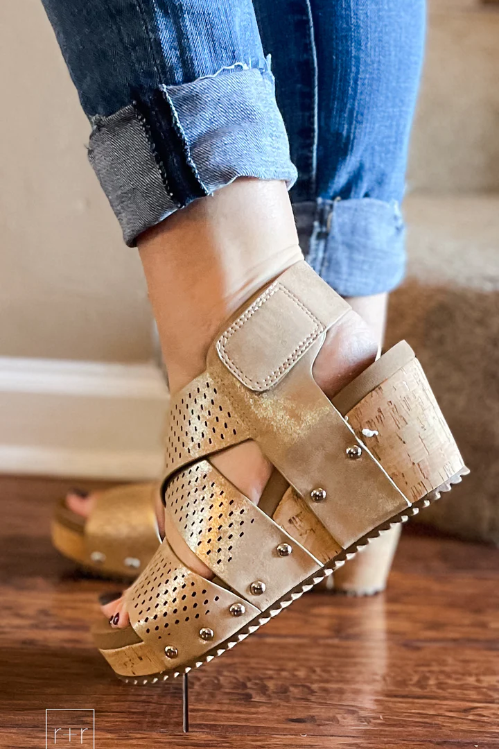 Corkys guilty pleasure gold wedge