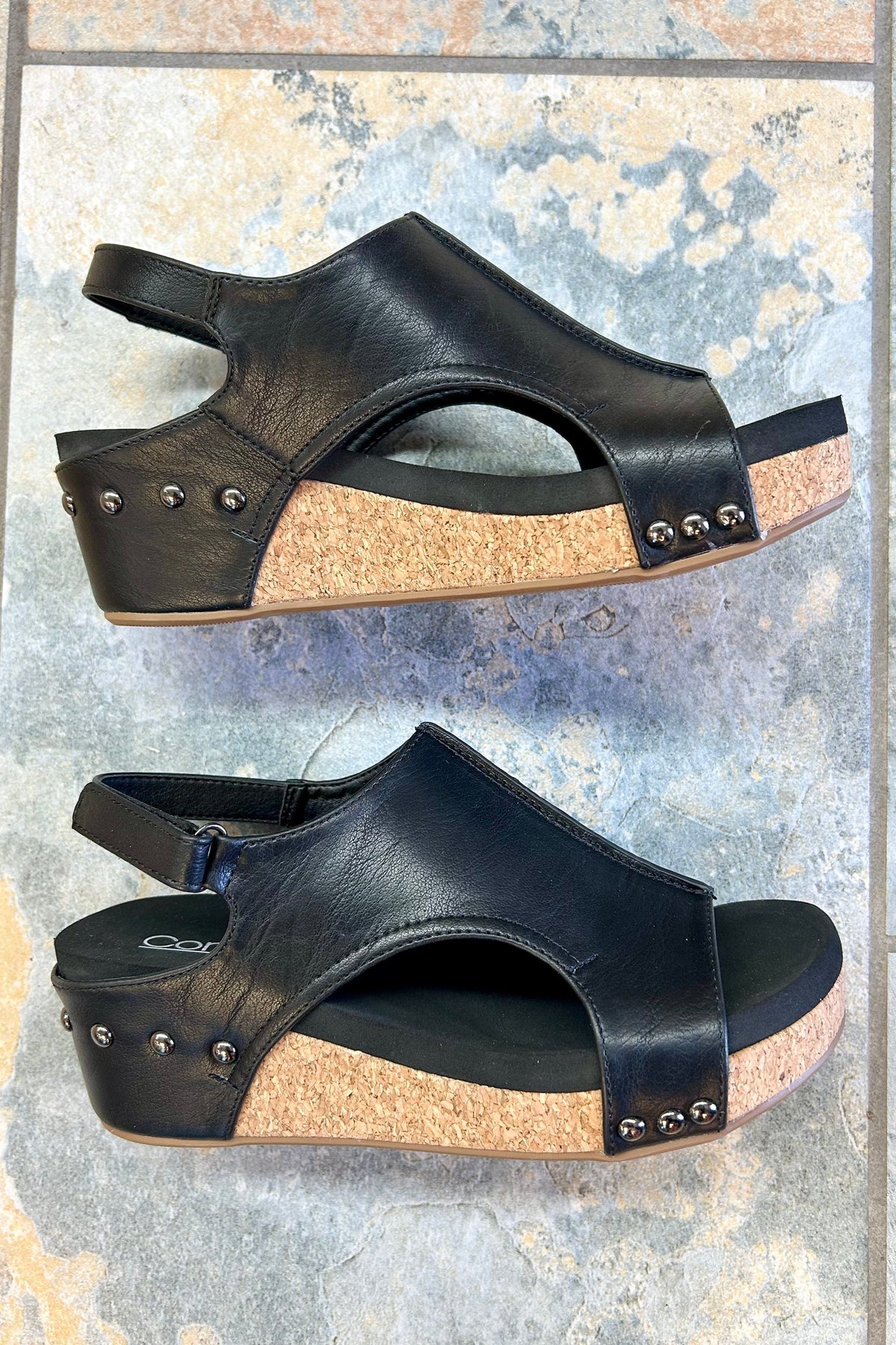 Corkys Volta II Wedge Sandal in Black Smooth