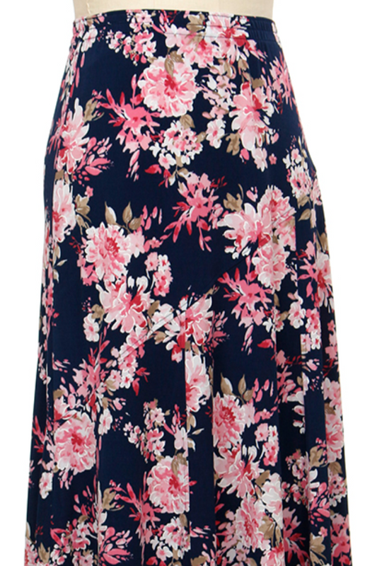 Pull On Tea Length Print Skirt