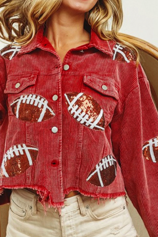 Plain Football Game Day Patchwork Button Up Jacket