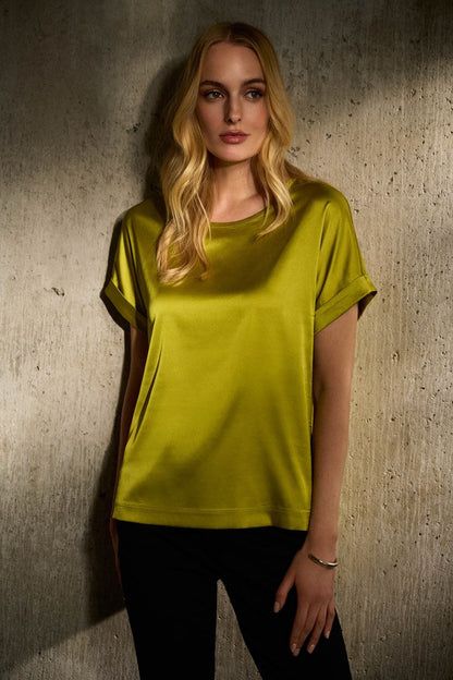 Satin Front Short Sleeve Top