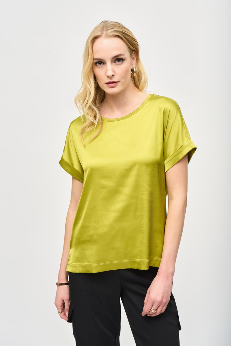 Satin Front Short Sleeve Top