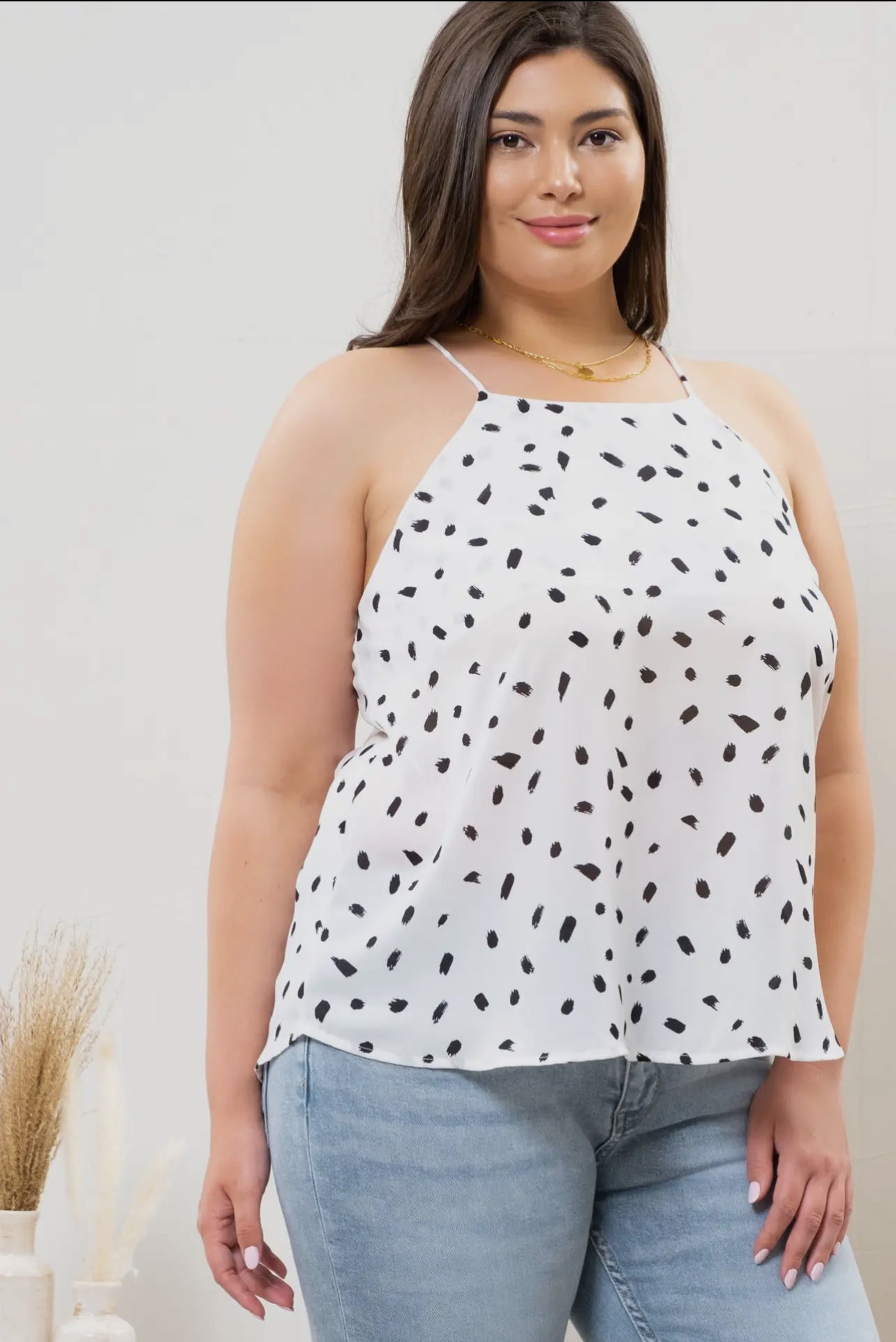 Plus Size Brush Stroke Halter Top