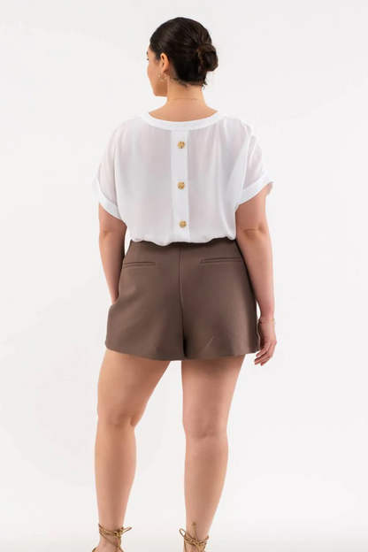 Plus Size Split Neck Front Pocket Top