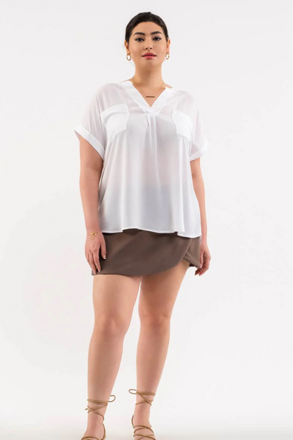 Plus Size Split Neck Front Pocket Top