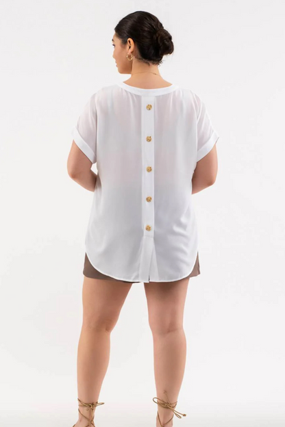 Plus Size Split Neck Front Pocket Top