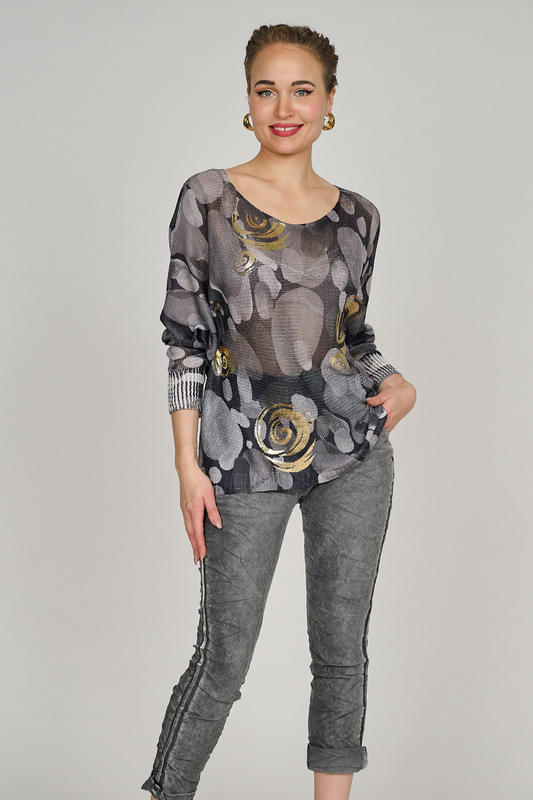 Charcoal Blue Floral Top