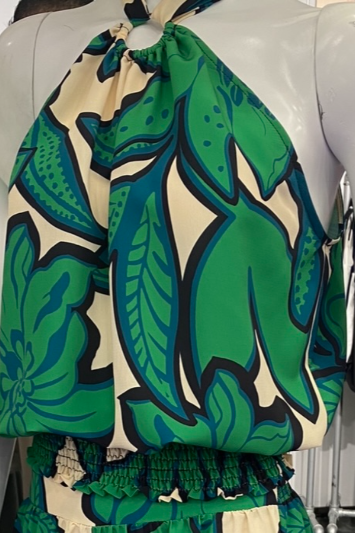 Printed Keyhole Halter Top