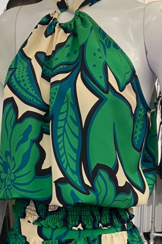 Printed Keyhole Halter Top