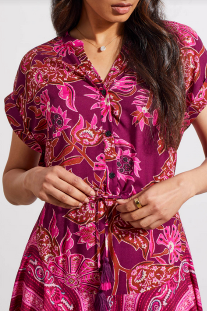 Combo Print Dress with Waist Drawcord