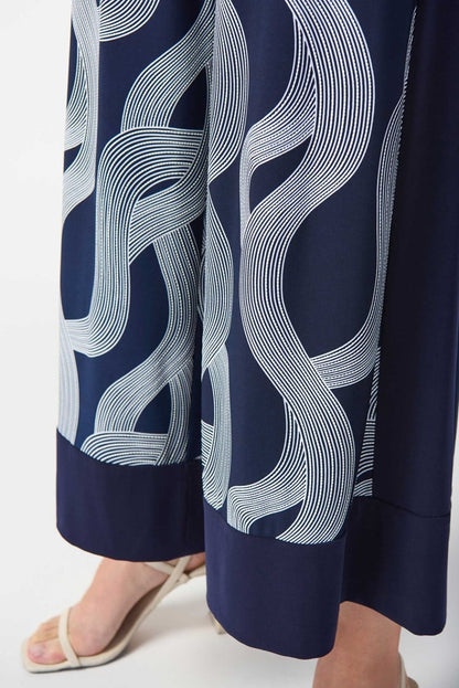 Silky Knit Abstract Print Wide-Leg Pants