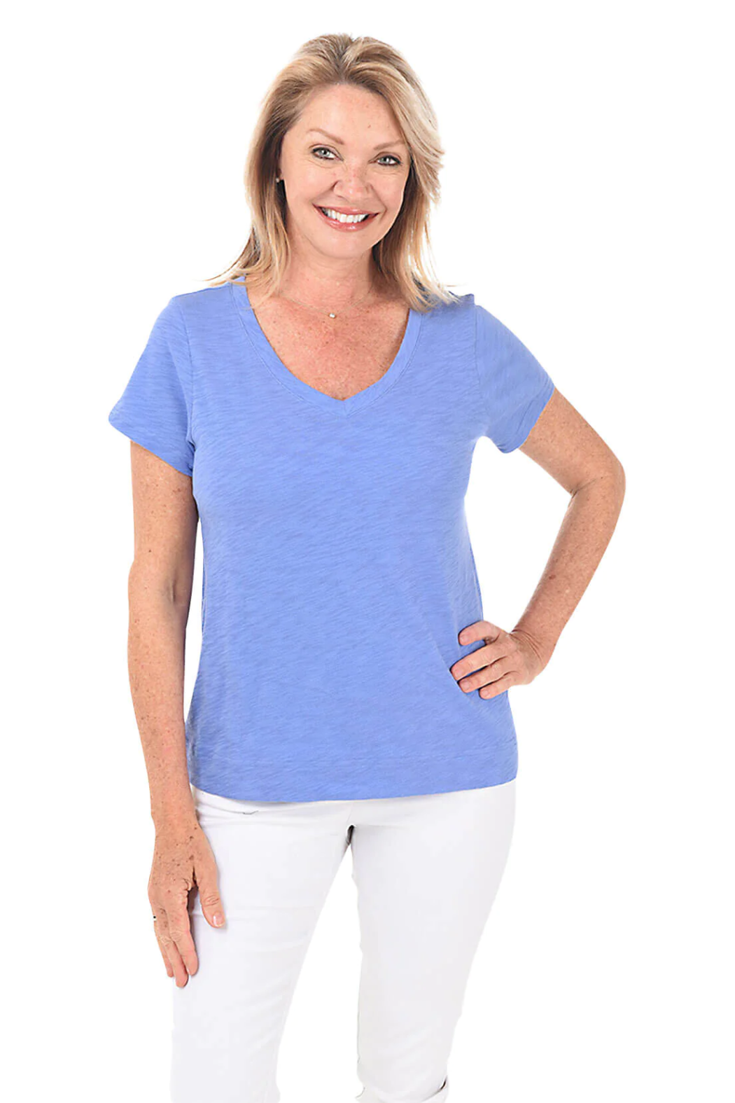 Cotton Slub-Knit V-Neck Tee
