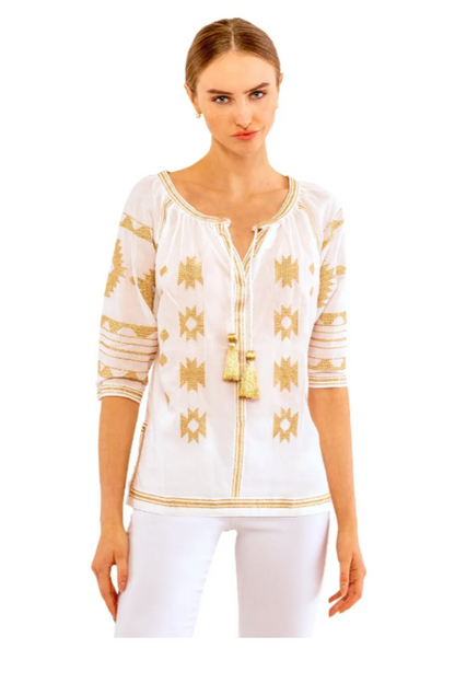 Embroidered Tassel Tie Top