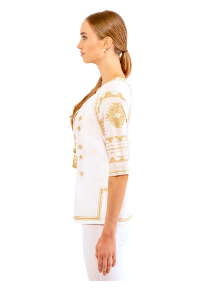 Embroidered Tassel Tie Top