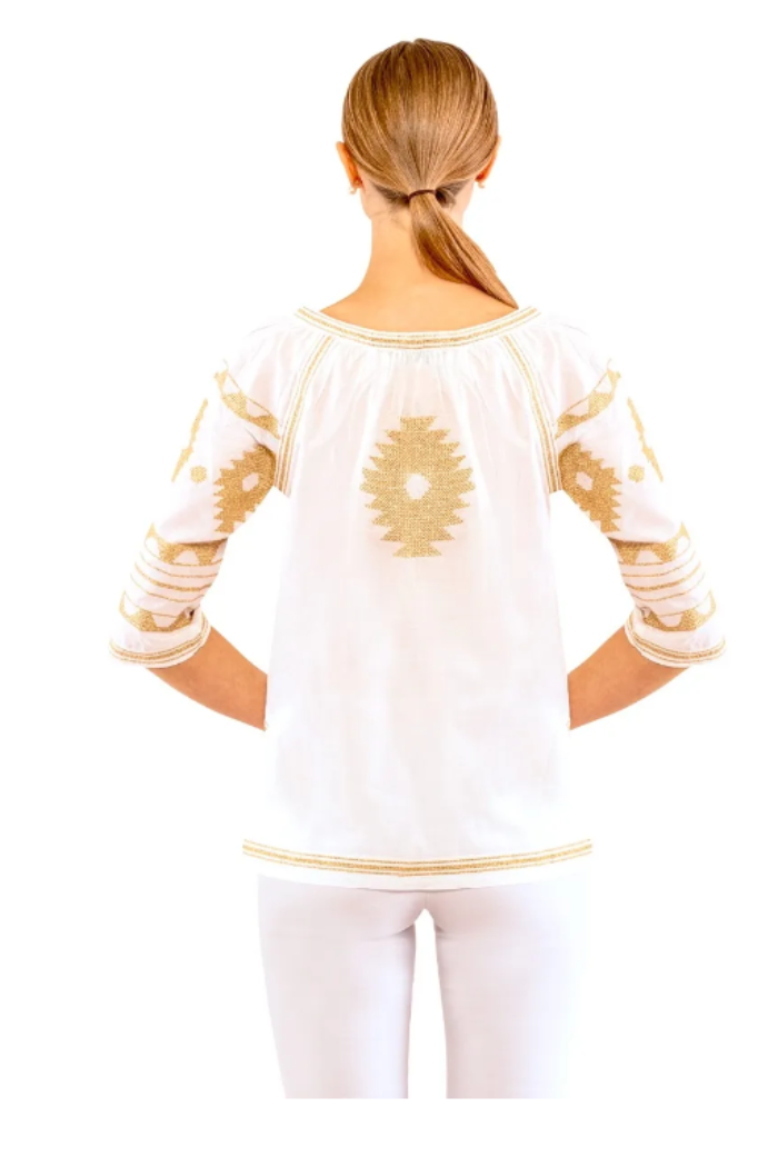 Embroidered Tassel Tie Top