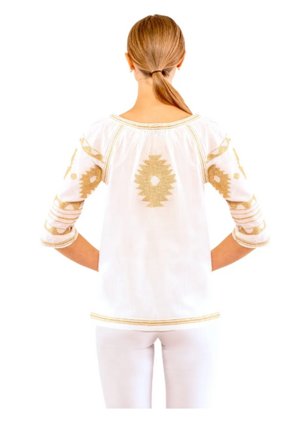 Embroidered Tassel Tie Top