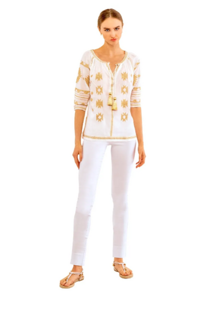 Embroidered Tassel Tie Top