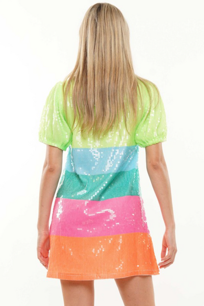 Puff Slv Sequin "Birthday" Dress