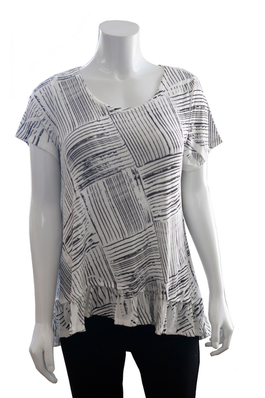 Basket Weave ~ Ruffle Hem Short Sleeve Top