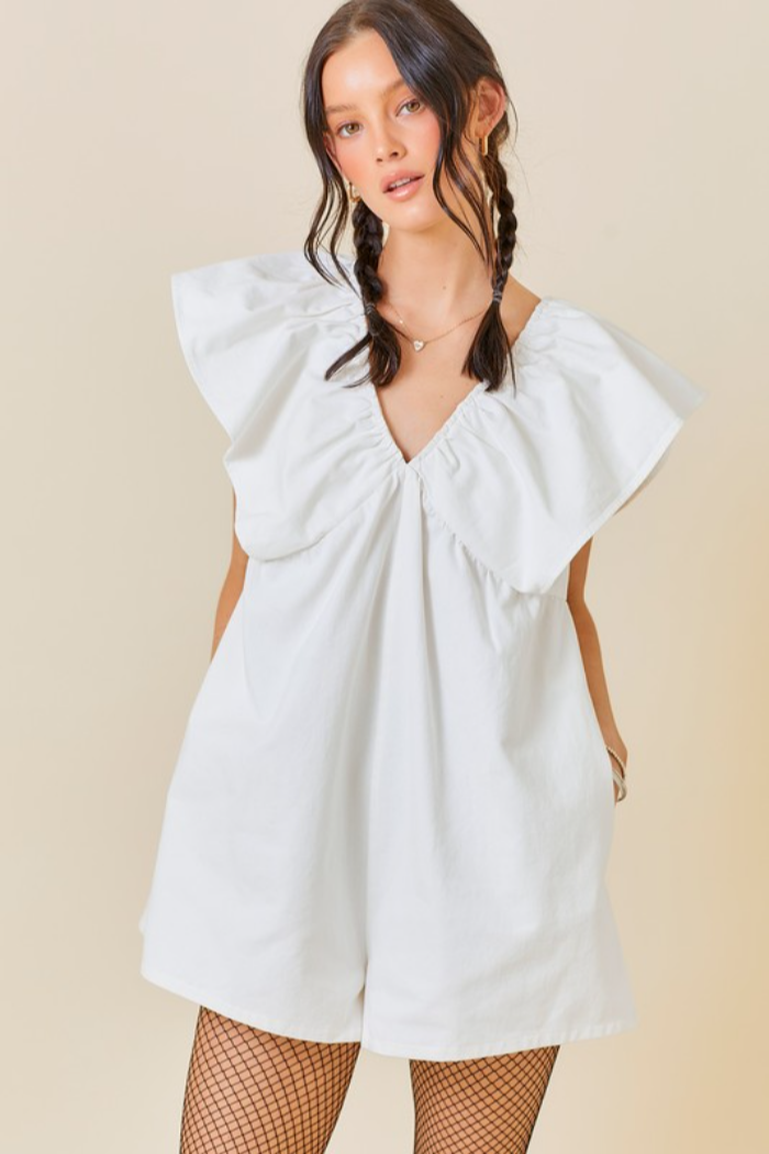 Ruffle Slv V-Neck Romper