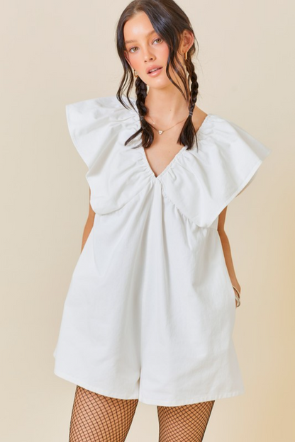 Ruffle Slv V-Neck Romper