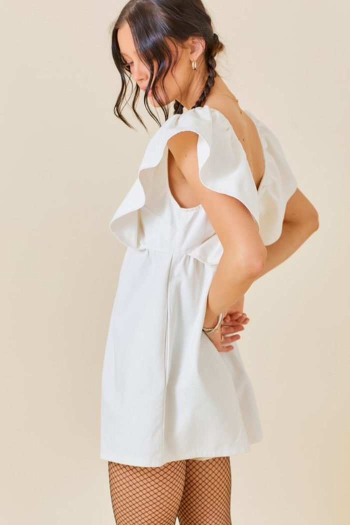 Ruffle Slv V-Neck Romper