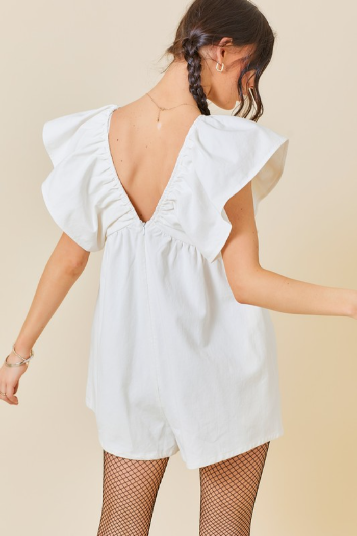 Ruffle Slv V-Neck Romper