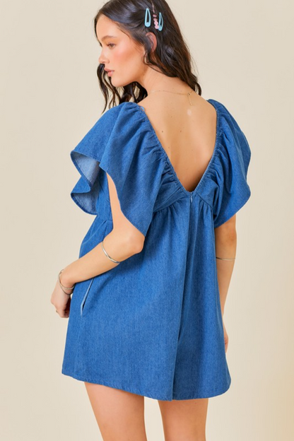Ruffle Slv V-Neck Romper