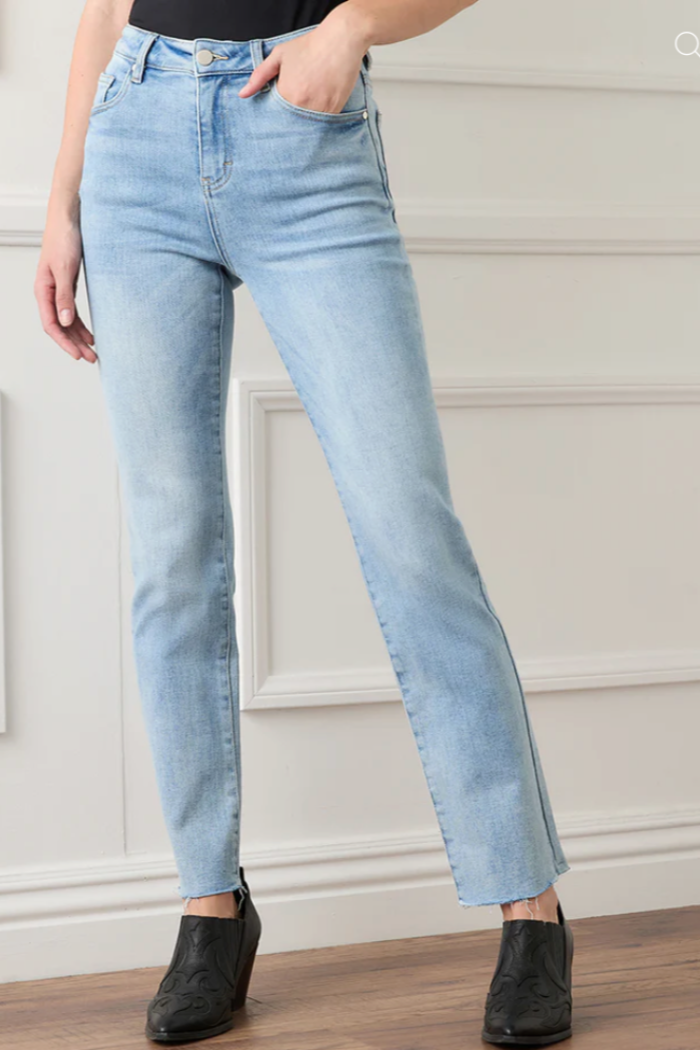 Raw Hem Straight Jeans- Light Blue