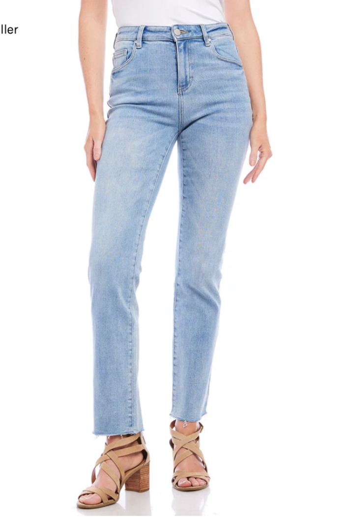 Raw Hem Straight Jeans- Light Blue