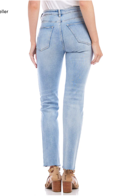Raw Hem Straight Jeans- Light Blue
